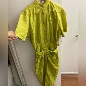 Vintage table eight linen cotton blend yellow green dress